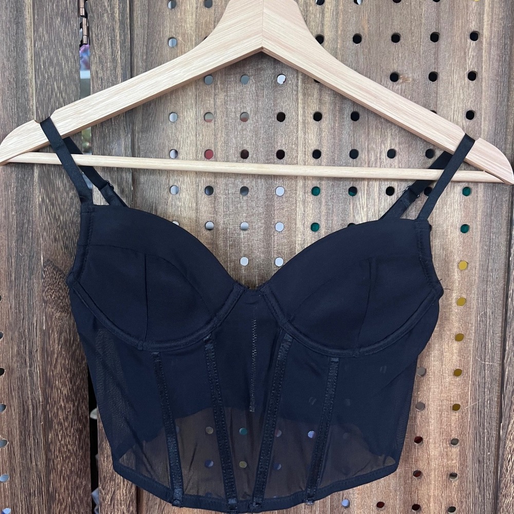 Rue21 Longline Black Bra Style Top Size Small Y2K Vintage Retro Pin Up